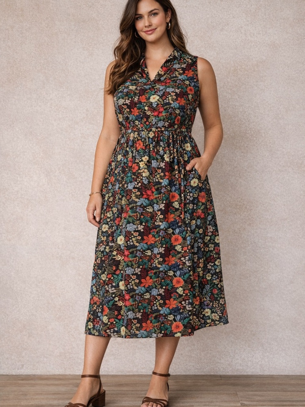Beautiful Anne Klein floral midi dress in a timeless, silhouette - Size 14